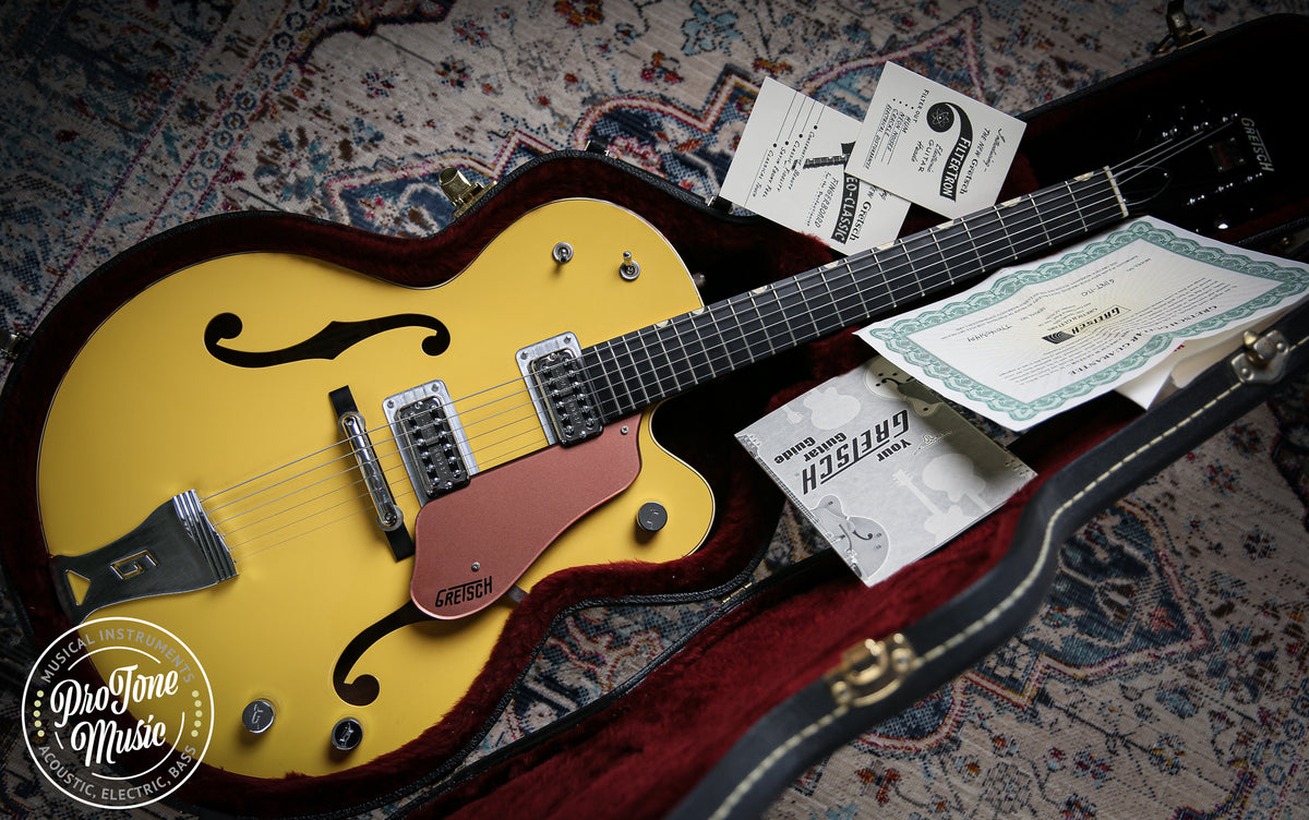 Gretsch G6118T 120th Anniversary Model Bamboo Yellow over Copper - ProTone Music Limited