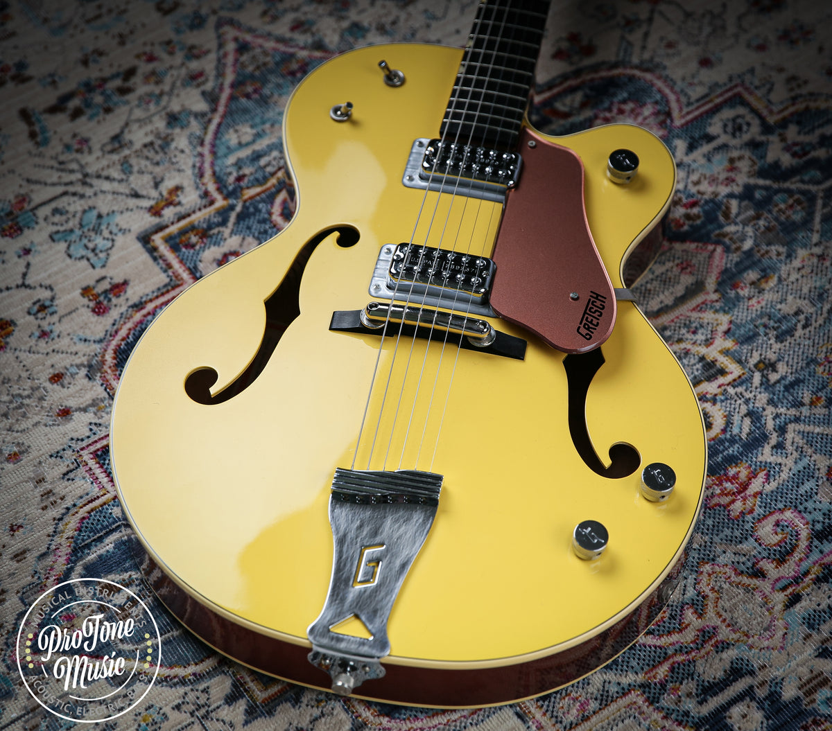 Gretsch G6118T 120th Anniversary Model Bamboo Yellow over Copper - ProTone Music Limited