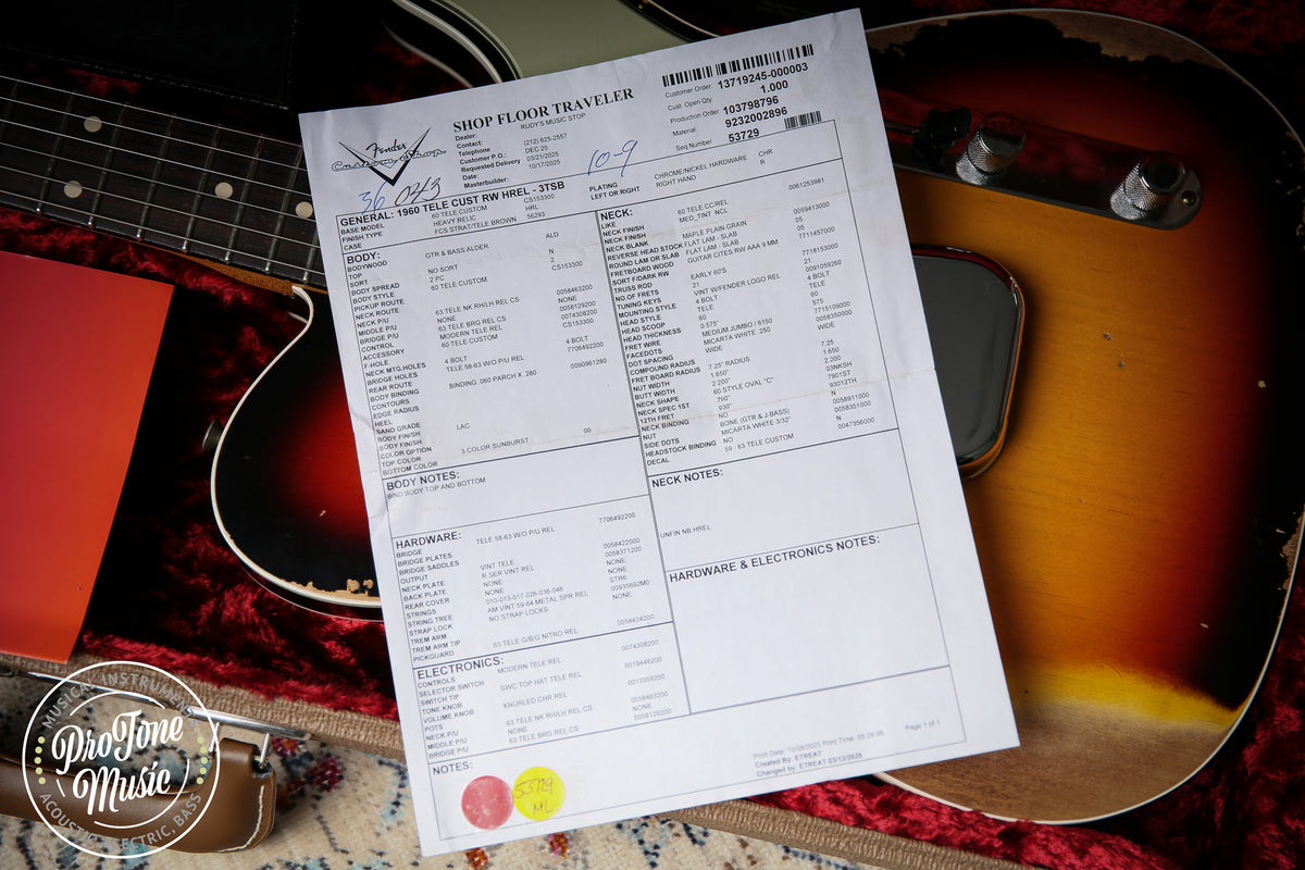 2025 Fender USA Custom Shop 1960 Tele Custom Heavy Relic 3 Tone Sunburst - ProTone Music Limited