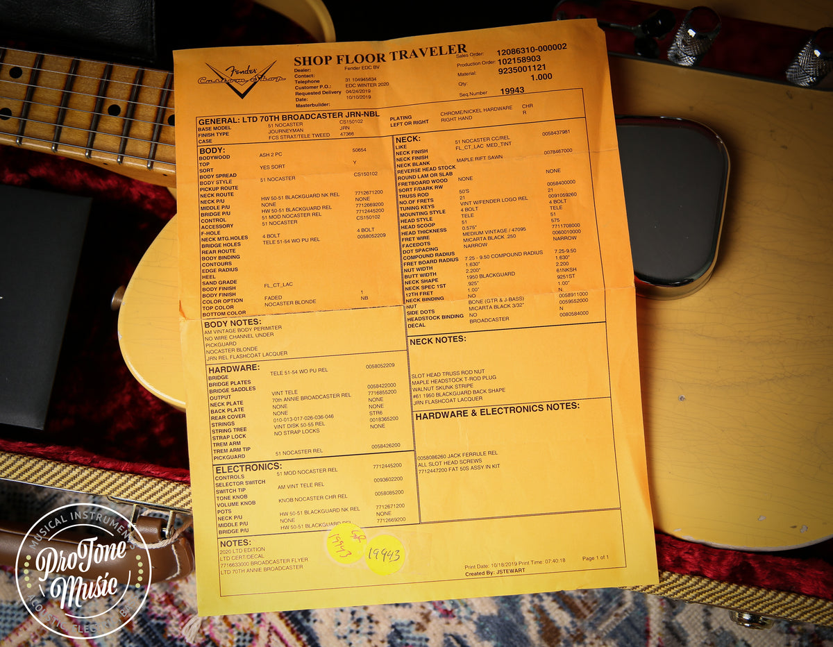 2019 Fender Custom Shop Limited Edition 70th Anniversary Broadcaster Butterscotch Blonde Journeyman Relic