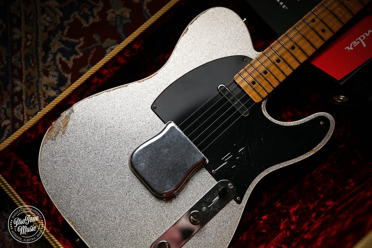 Fender Custom Shop Limited Double Esquire Relic Silver Sparkle &amp; Case &amp; Tags - ProTone Music