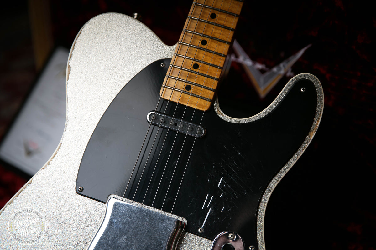 Fender Custom Shop Limited Double Esquire Relic Silver Sparkle &amp; Case &amp; Tags - ProTone Music