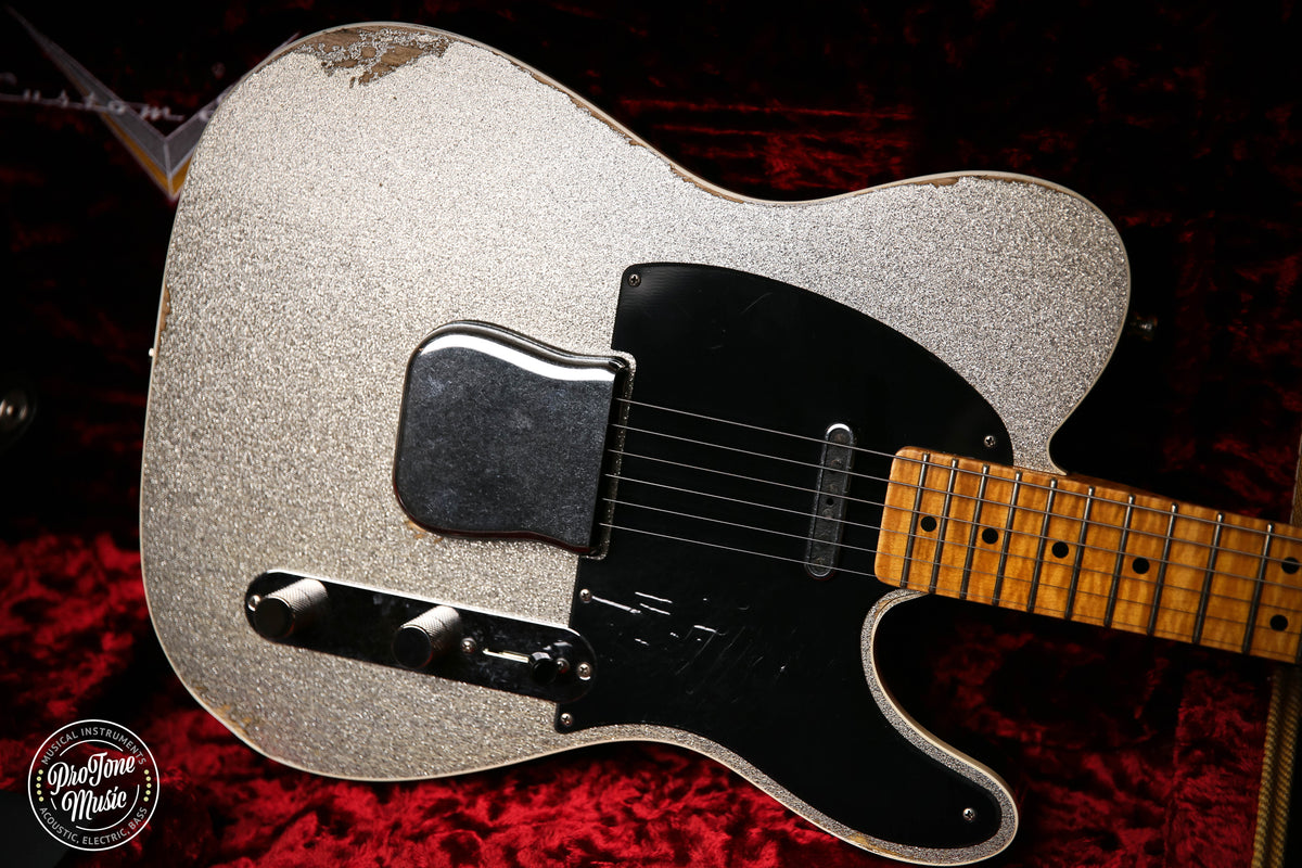 Fender Custom Shop Limited Double Esquire Relic Silver Sparkle &amp; Case &amp; Tags - ProTone Music