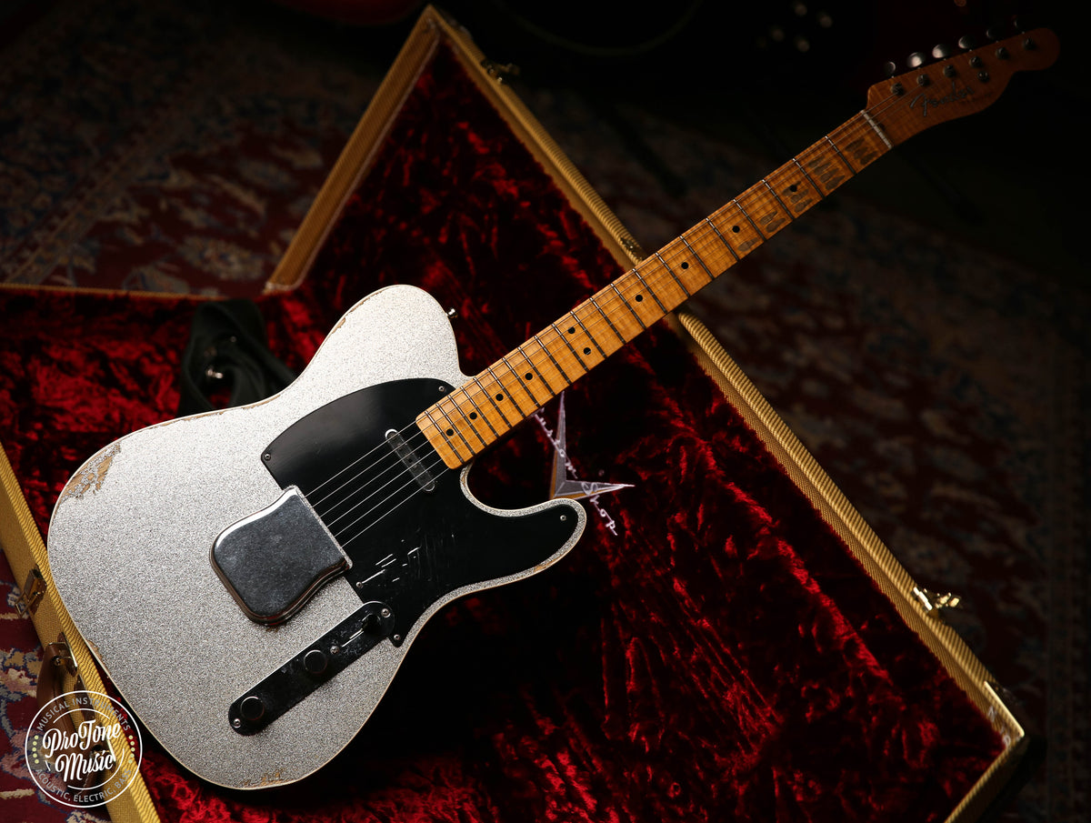 Fender Custom Shop Limited Double Esquire Relic Silver Sparkle &amp; Case &amp; Tags - ProTone Music