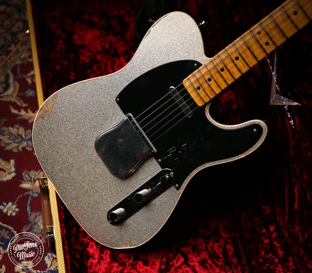 Fender Custom Shop Limited Double Esquire Relic Silver Sparkle &amp; Case &amp; Tags - ProTone Music