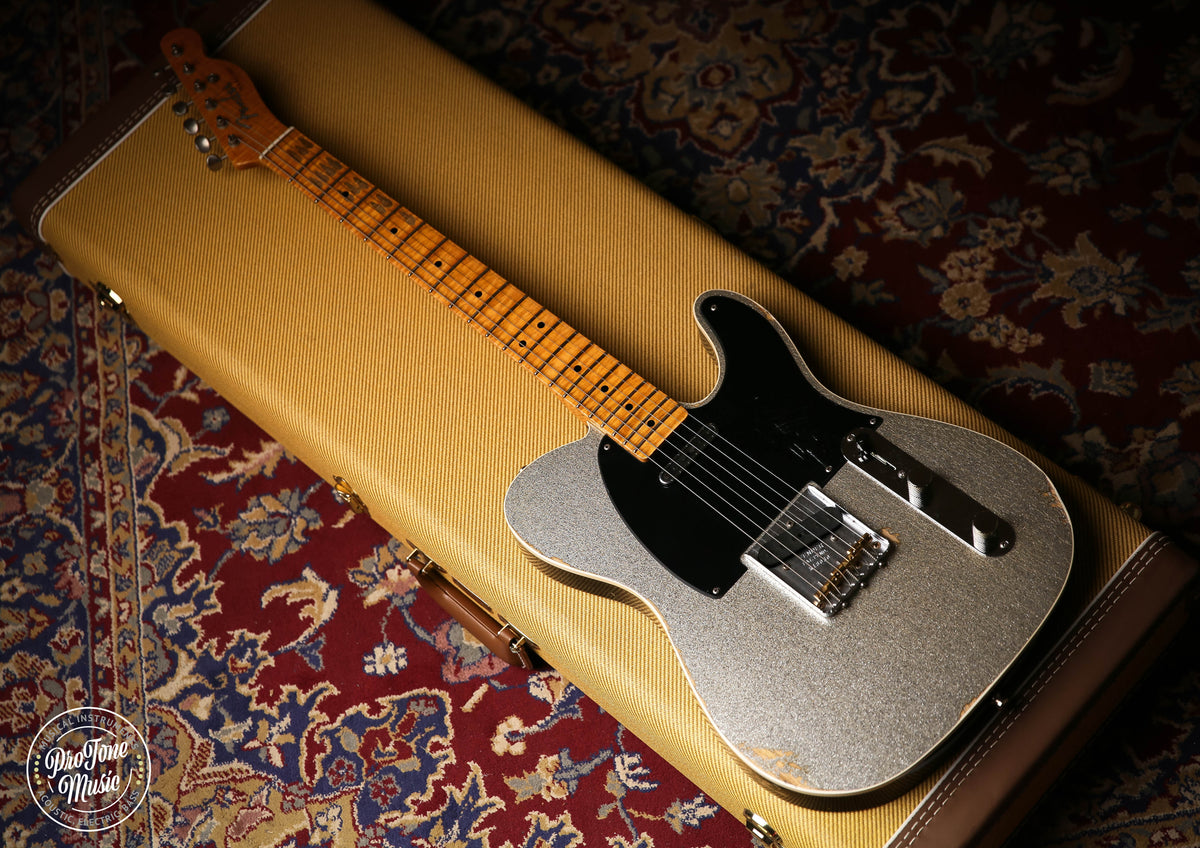 Fender Custom Shop Limited Double Esquire Relic Silver Sparkle &amp; Case &amp; Tags - ProTone Music