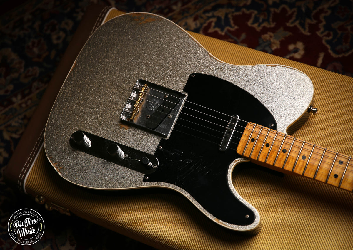 Fender Custom Shop Limited Double Esquire Relic Silver Sparkle &amp; Case &amp; Tags - ProTone Music