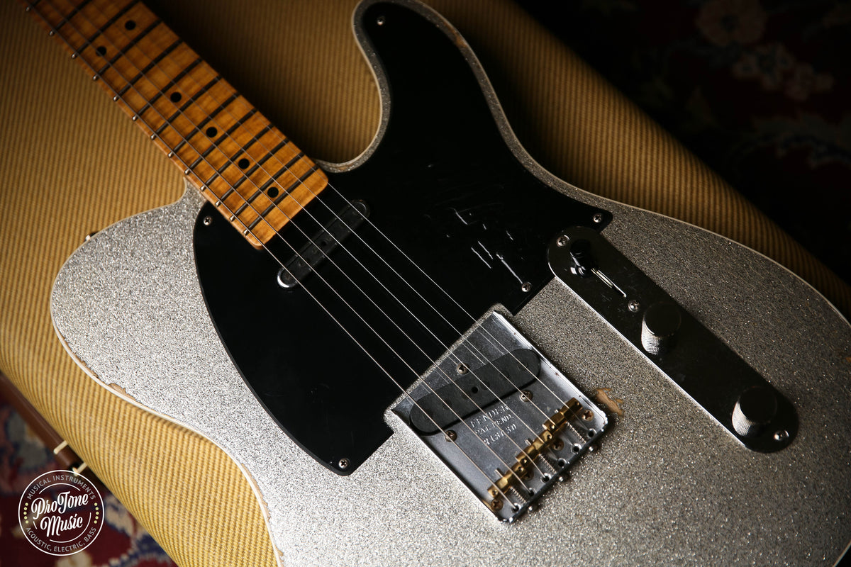 Fender Custom Shop Limited Double Esquire Relic Silver Sparkle &amp; Case &amp; Tags - ProTone Music