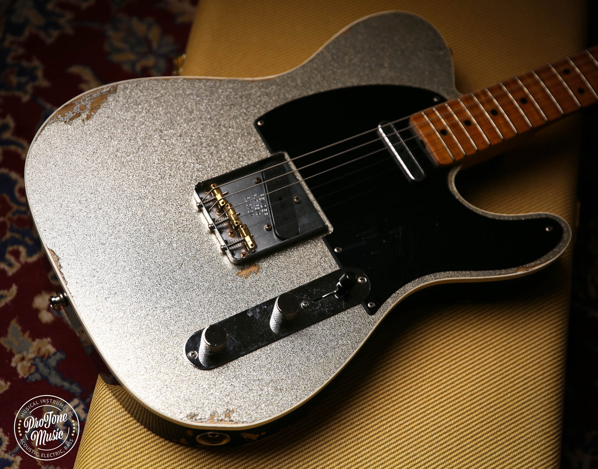 Fender Custom Shop Limited Double Esquire Relic Silver Sparkle &amp; Case &amp; Tags - ProTone Music