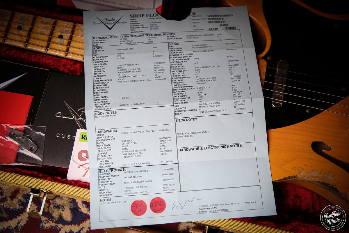 Fender Custom Shop 50's Telecaster Thinline Heavy Relic Butterscotch Blonde