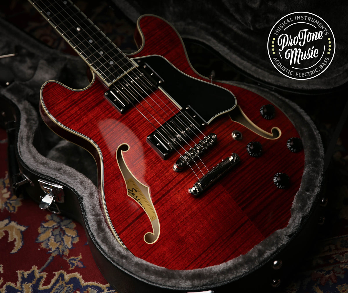 Eastman T484 Semi Hollow Cherry Red Flame Top &amp; Hard Case - ProTone Music