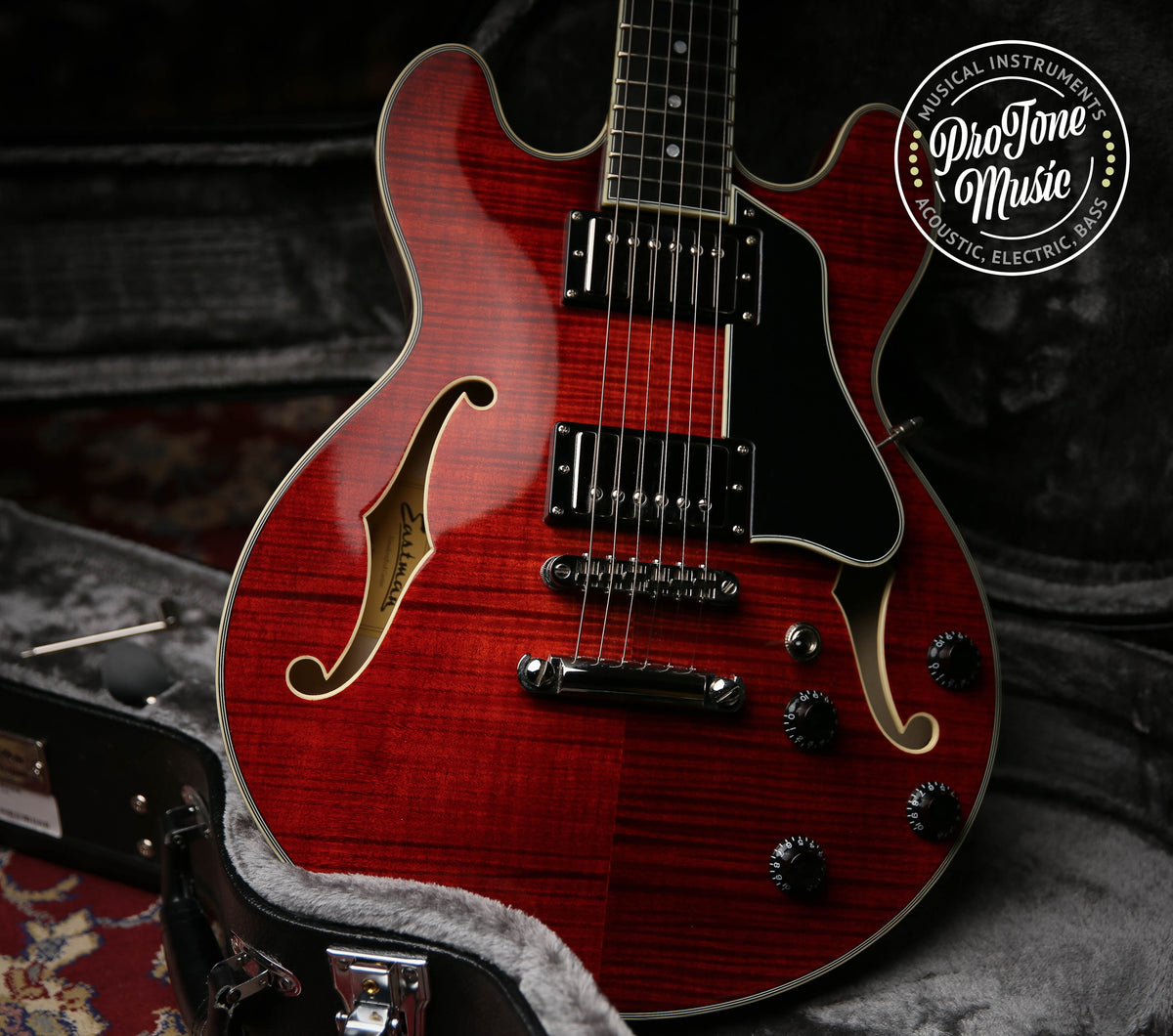 Eastman T484 Semi Hollow Cherry Red Flame Top &amp; Hard Case - ProTone Music