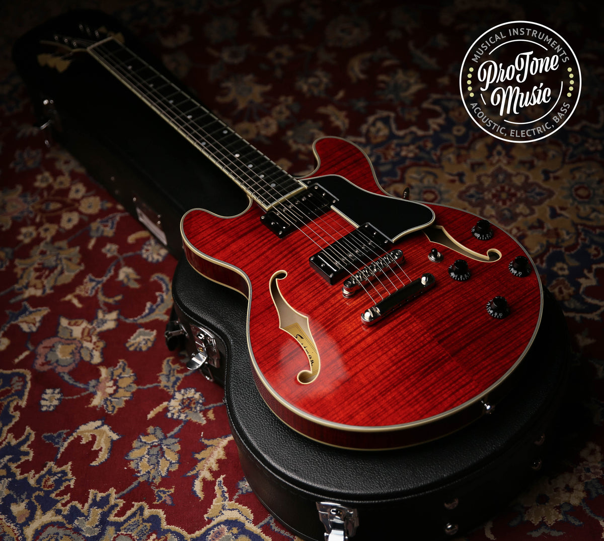 Eastman T484 Semi Hollow Cherry Red Flame Top &amp; Hard Case - ProTone Music