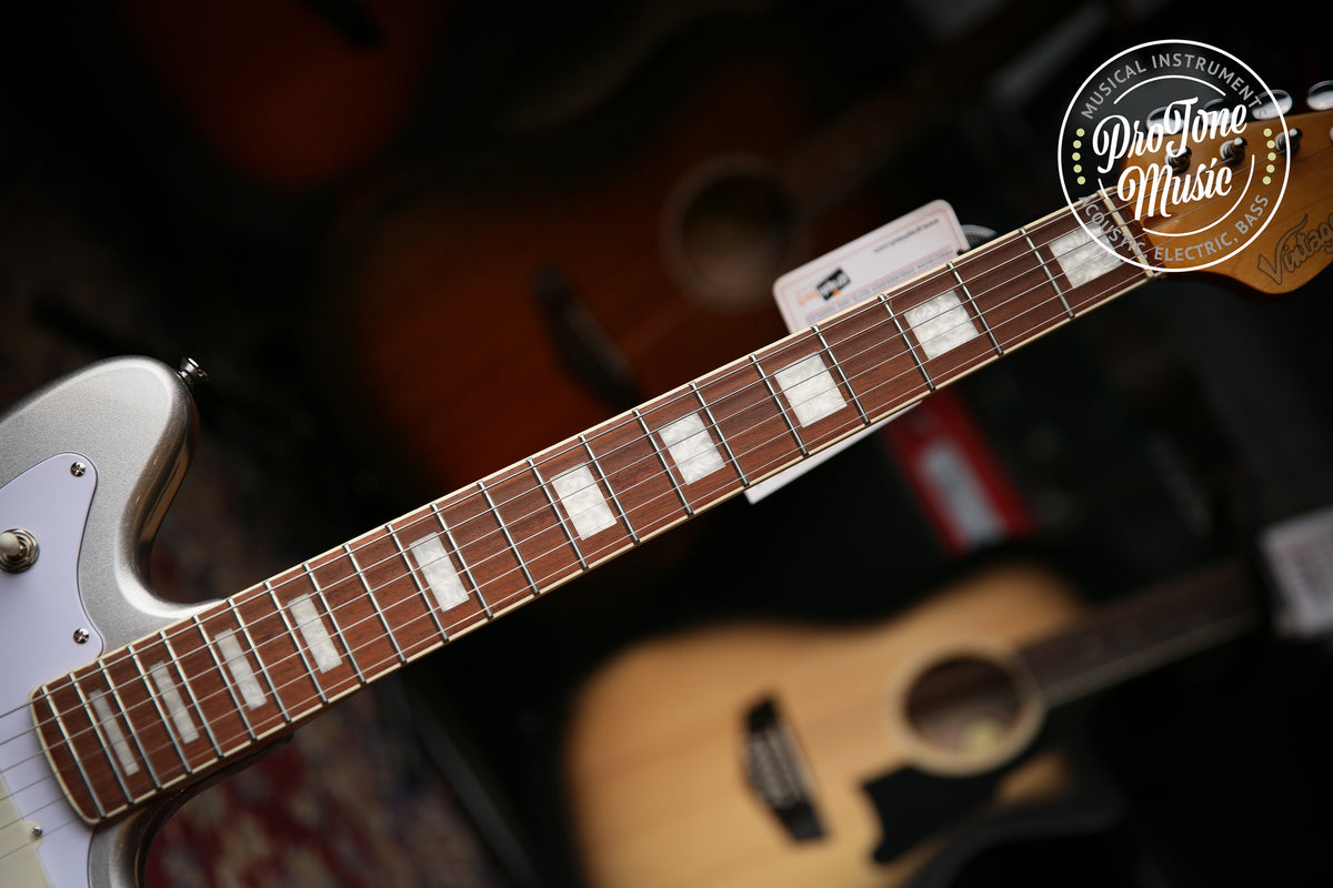 Vintage REVO Series &#39;Surfmaster 90&#39; Guitar Metallic Silver
