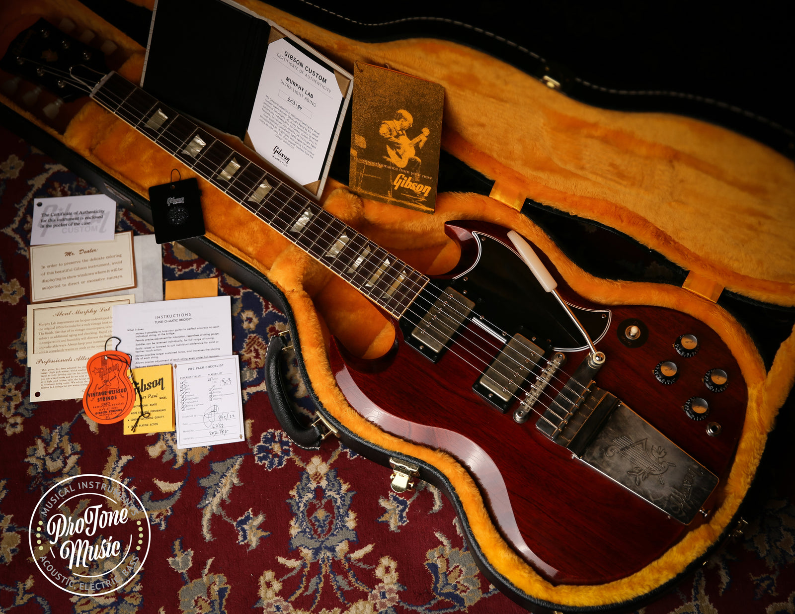 2022 Gibson USA Custom Shop 64' SG Murphy Lab Reissue Light Aged Cherry Red - ProTone Music