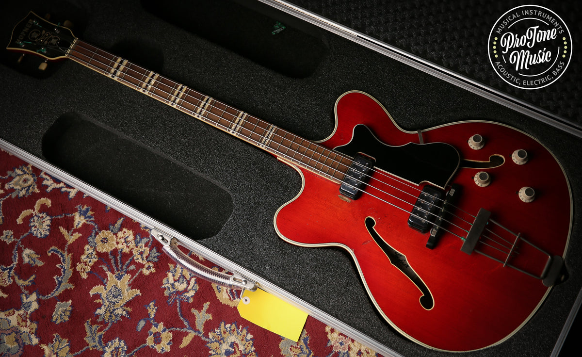 1960s Hofner Verythin Bass Cherry Red Number 107 &amp; Flight Case - ProTone Music