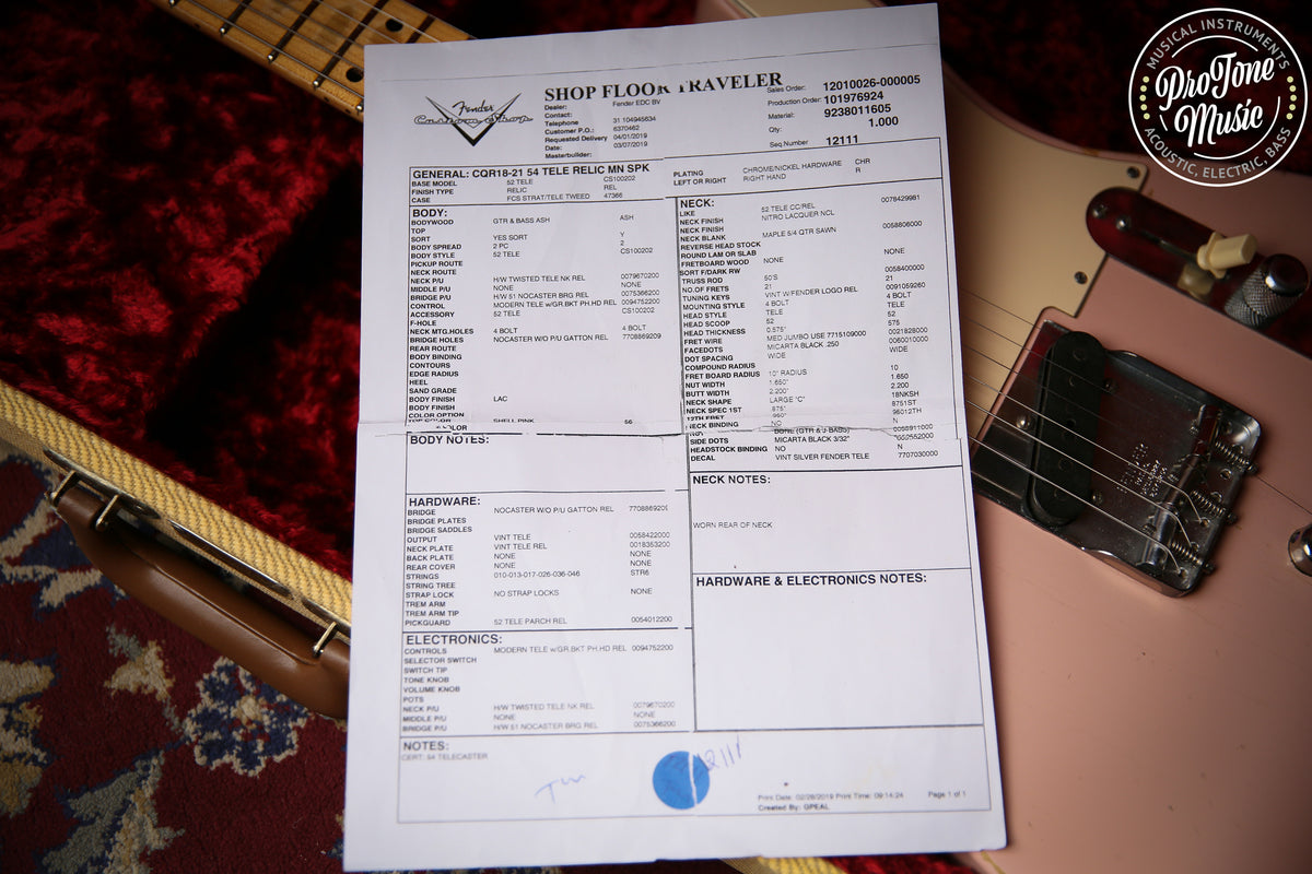Fender USA Custom Shop 54 Reissue Telecaster Shell Pink Relic B BENDER